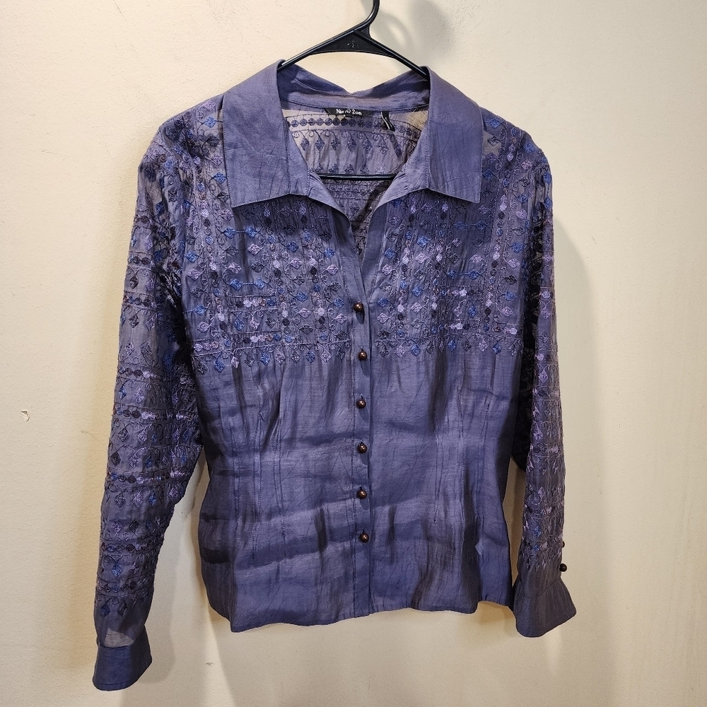 Nic + Zoe Purple Long Sleeve Embellished Lyocell Button Down Shirt Size 10 - Picture 3 of 14